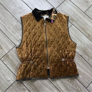 Vintage 90’s Brown Quilted Vest with Black Collar